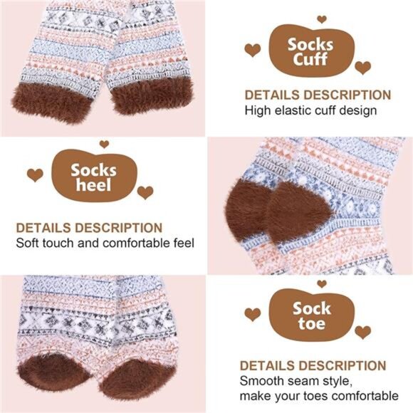 New 5 Pairs Fuzzy Soft Cozy Comfortable Socks for Women, Casual Sleep Comfy Sock - Picture 2 of 6